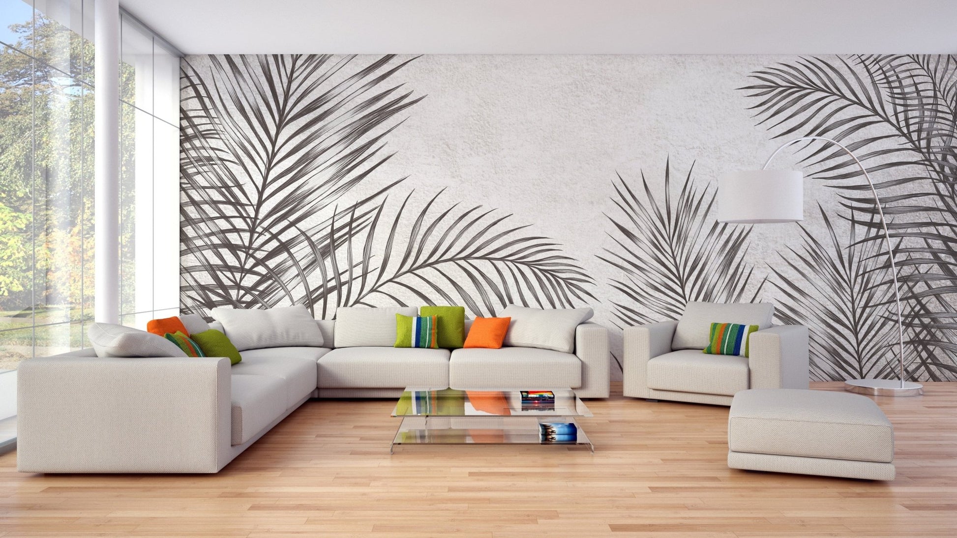 Monochrome Palm Leaves Wallpaper Murals - Giffywalls A874