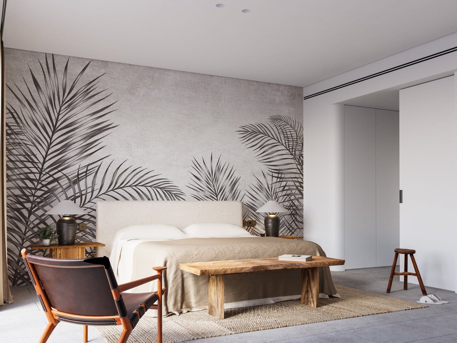 Monochrome Palm Leaves Wallpaper Murals - Giffywalls A874
