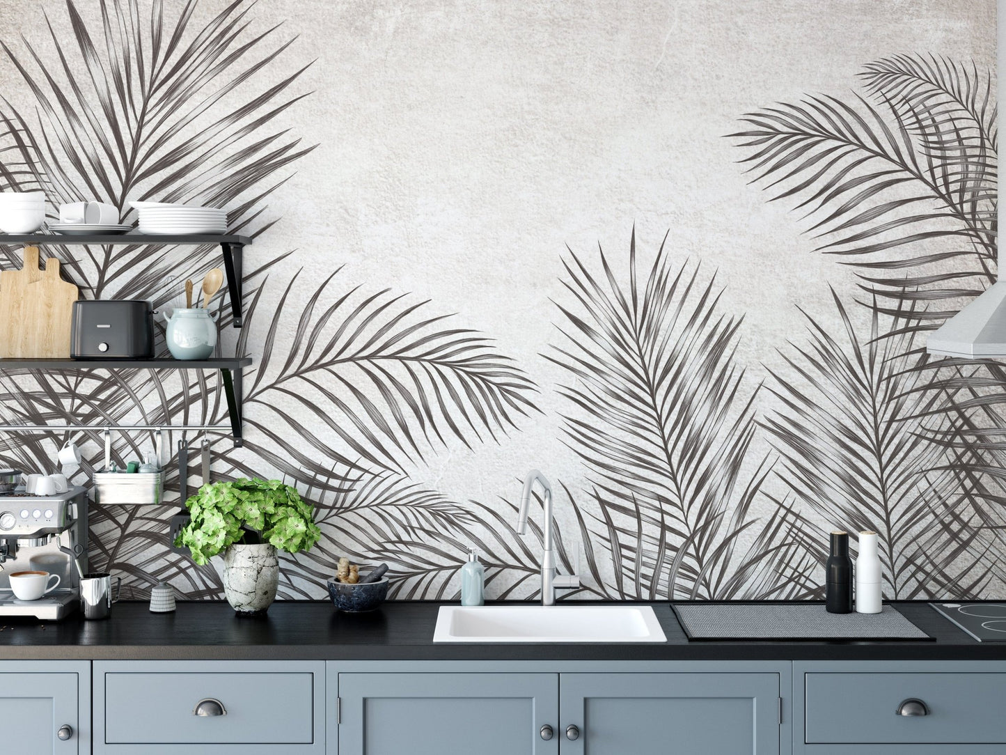 Minimalist black-and-white leaf wallpaper A874