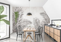 Tropical palm leaf mural in elegant tones A874