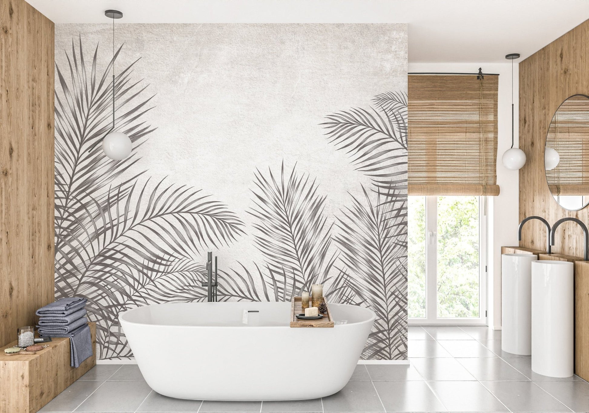 Bold and subtle monochrome palm wallpaper A874