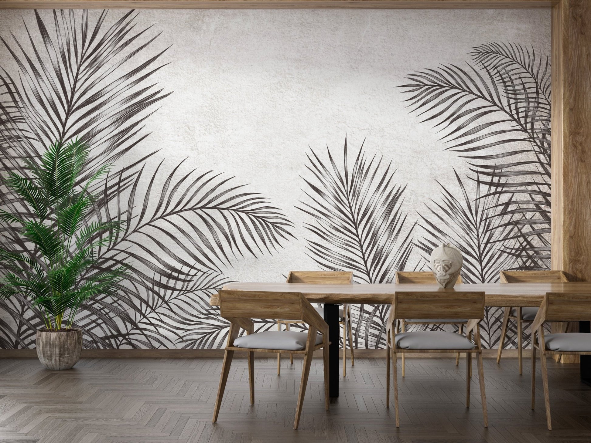 Monochrome Palm Leaves Wallpaper Murals - Giffywalls A874
