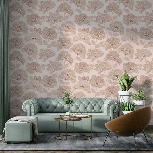 Brown Floral Block Wallpaper⁠