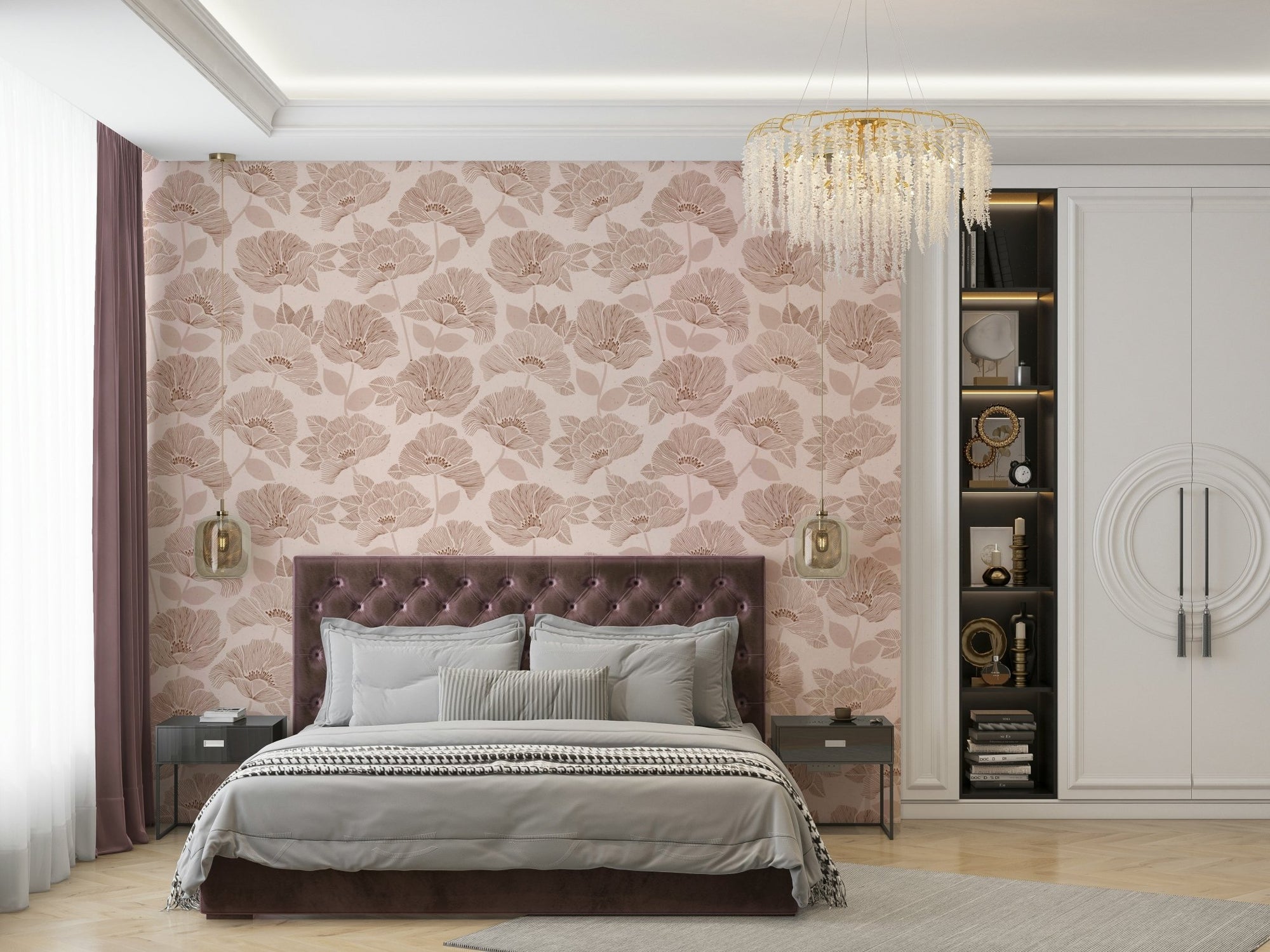 Brown Floral Block Wallpaper⁠ GD3987