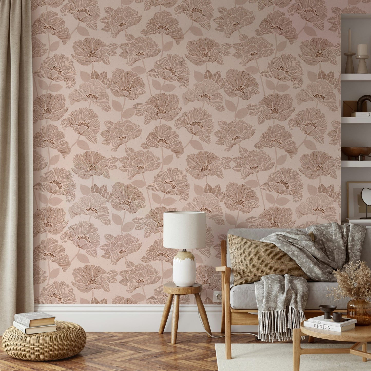 Brown Floral Block Wallpaper⁠
