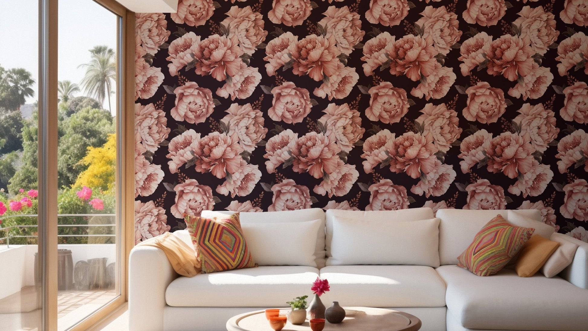 Modern Neutral Flower Wall Covering