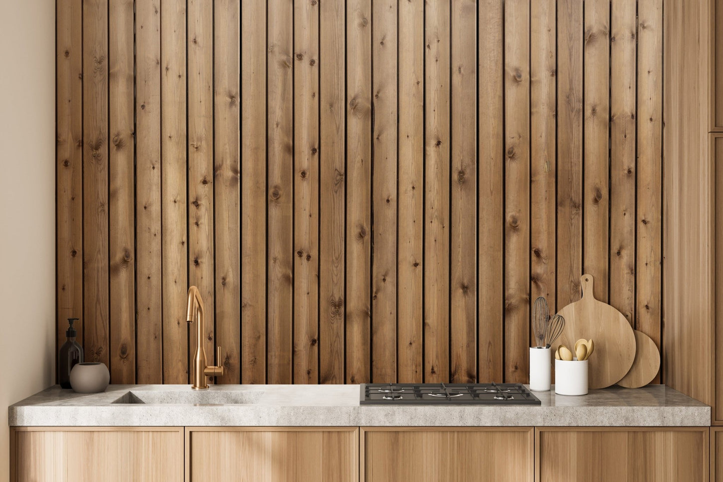 Natural wood stripe mural with warm tones A235