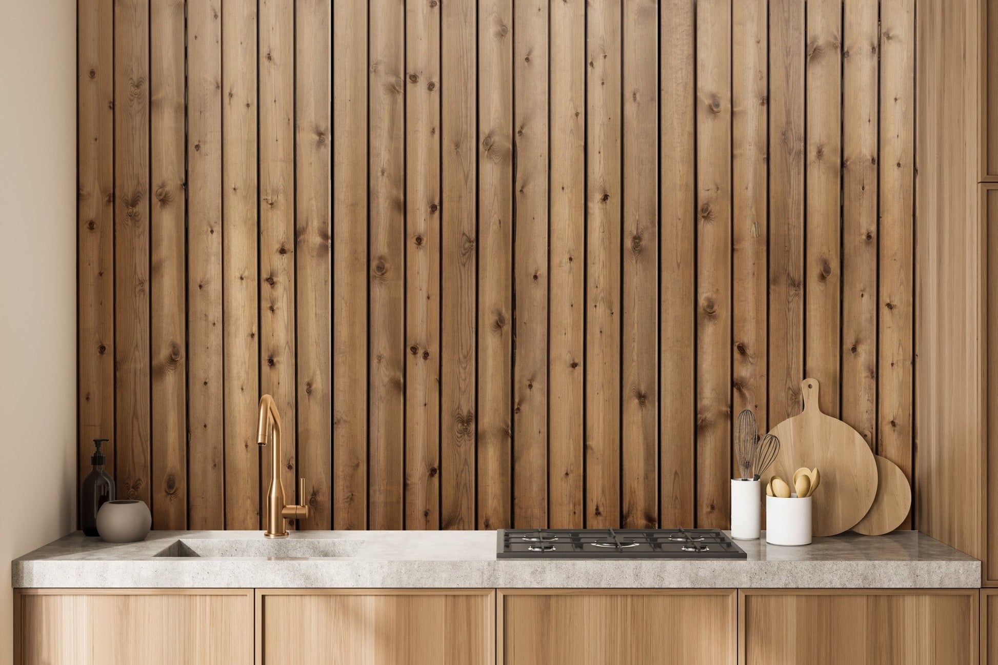 Natural wood stripe mural with warm tones A235
