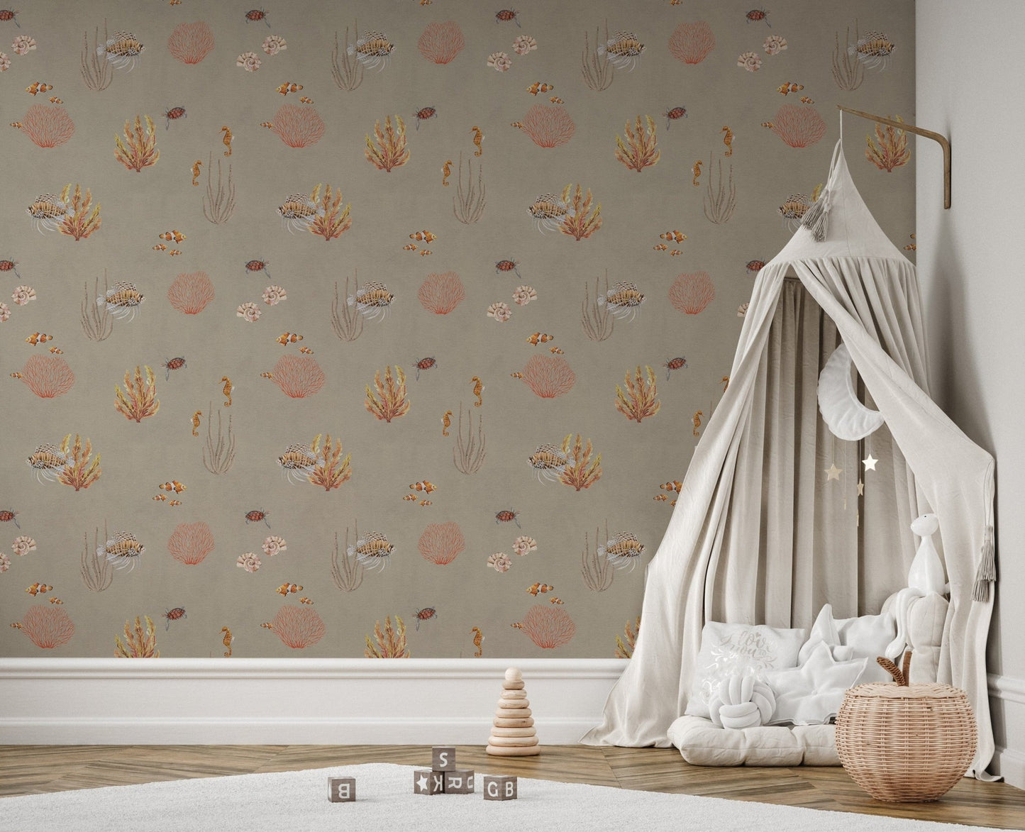 Rustic brown coral reef wallpaper for walls
