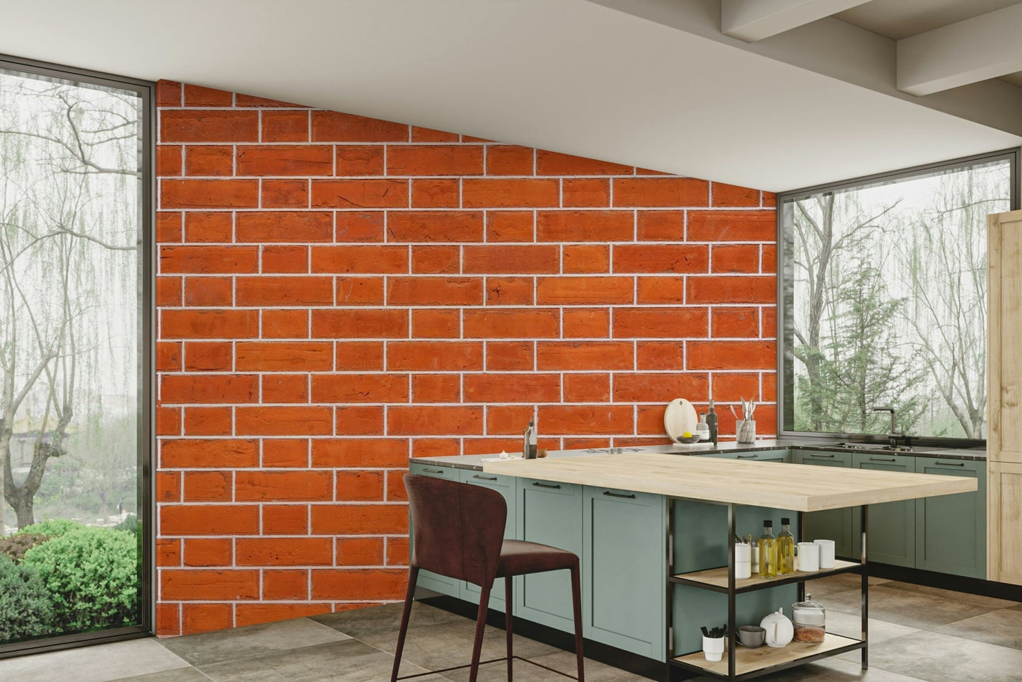 Warm-toned brick wallpaper for walls