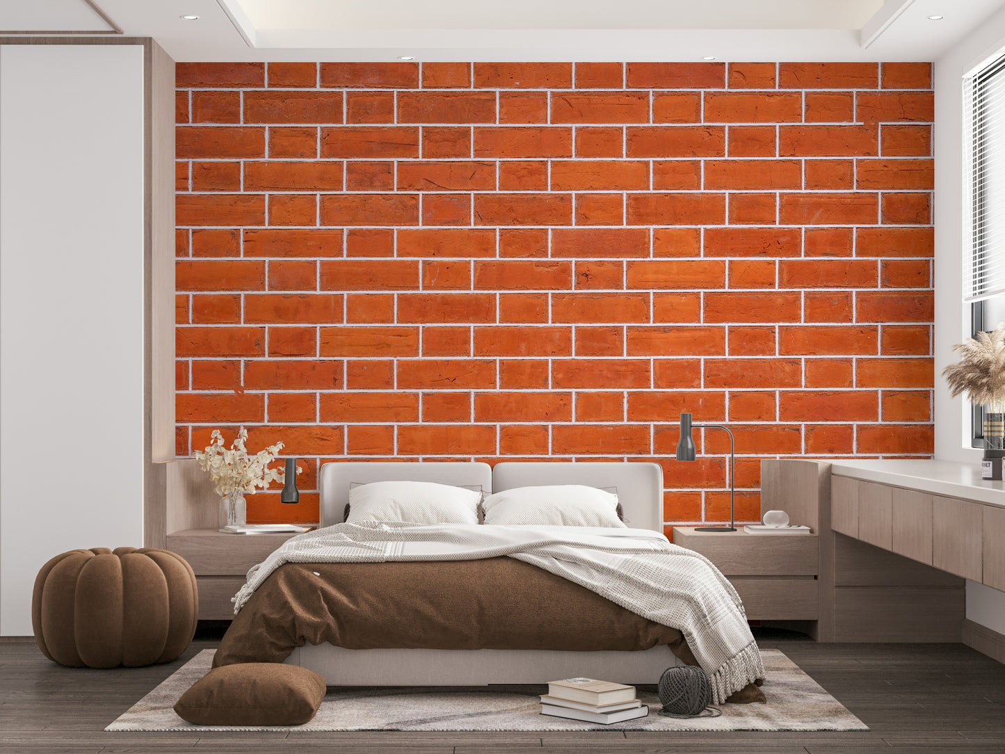 Faux brick wall mural in earthy shades