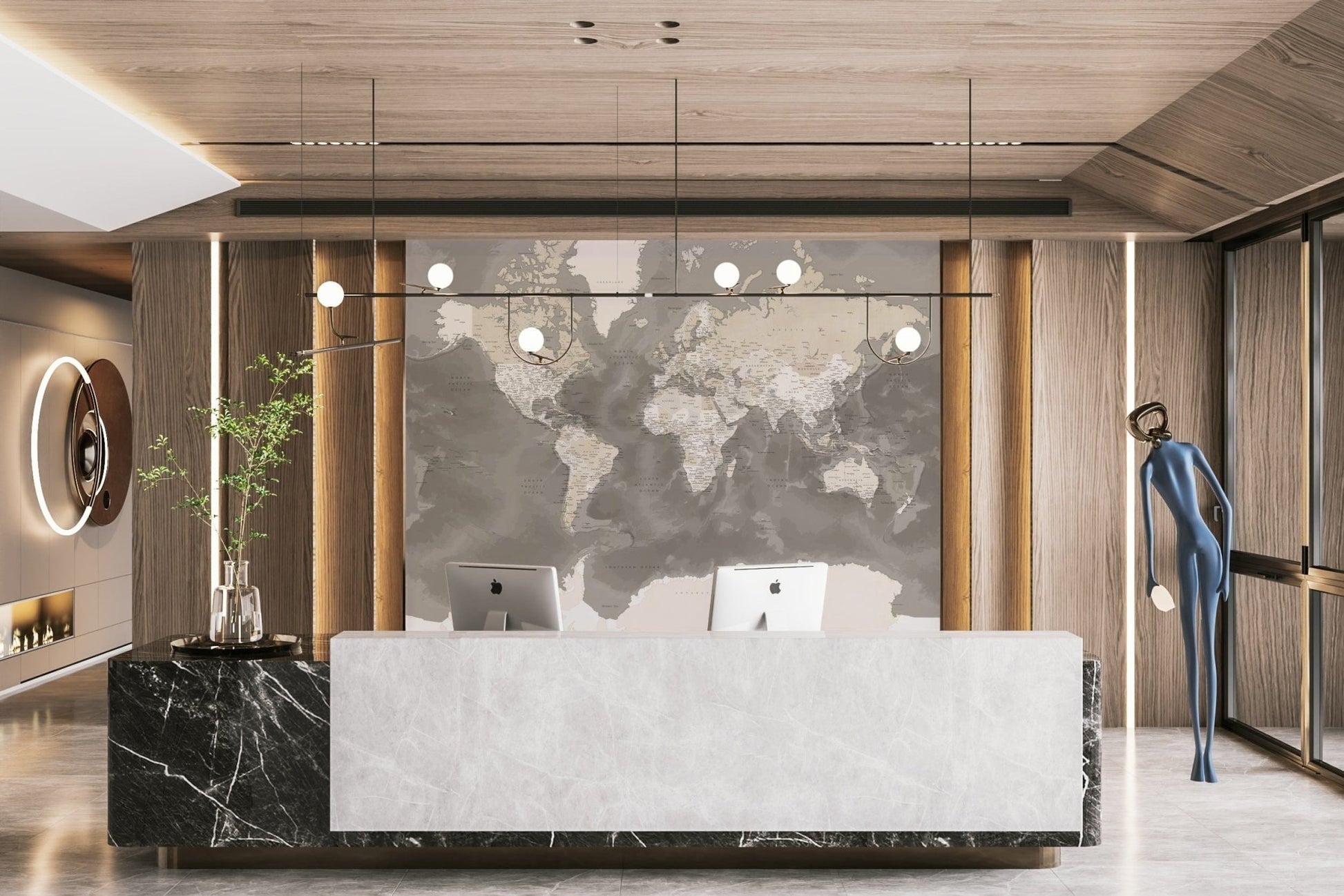 Watercolor map in brown tones decor

