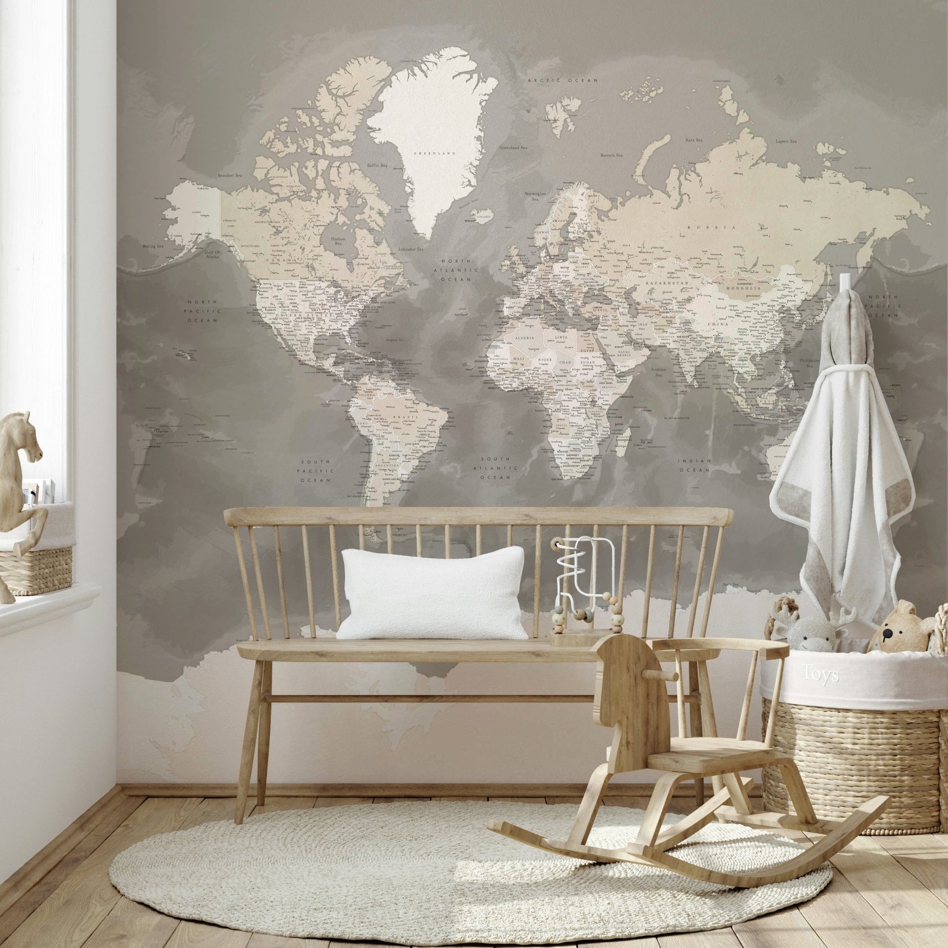 Brown watercolor map wall mural design

