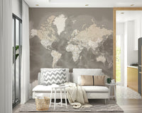Brown watercolor map for wall accents

