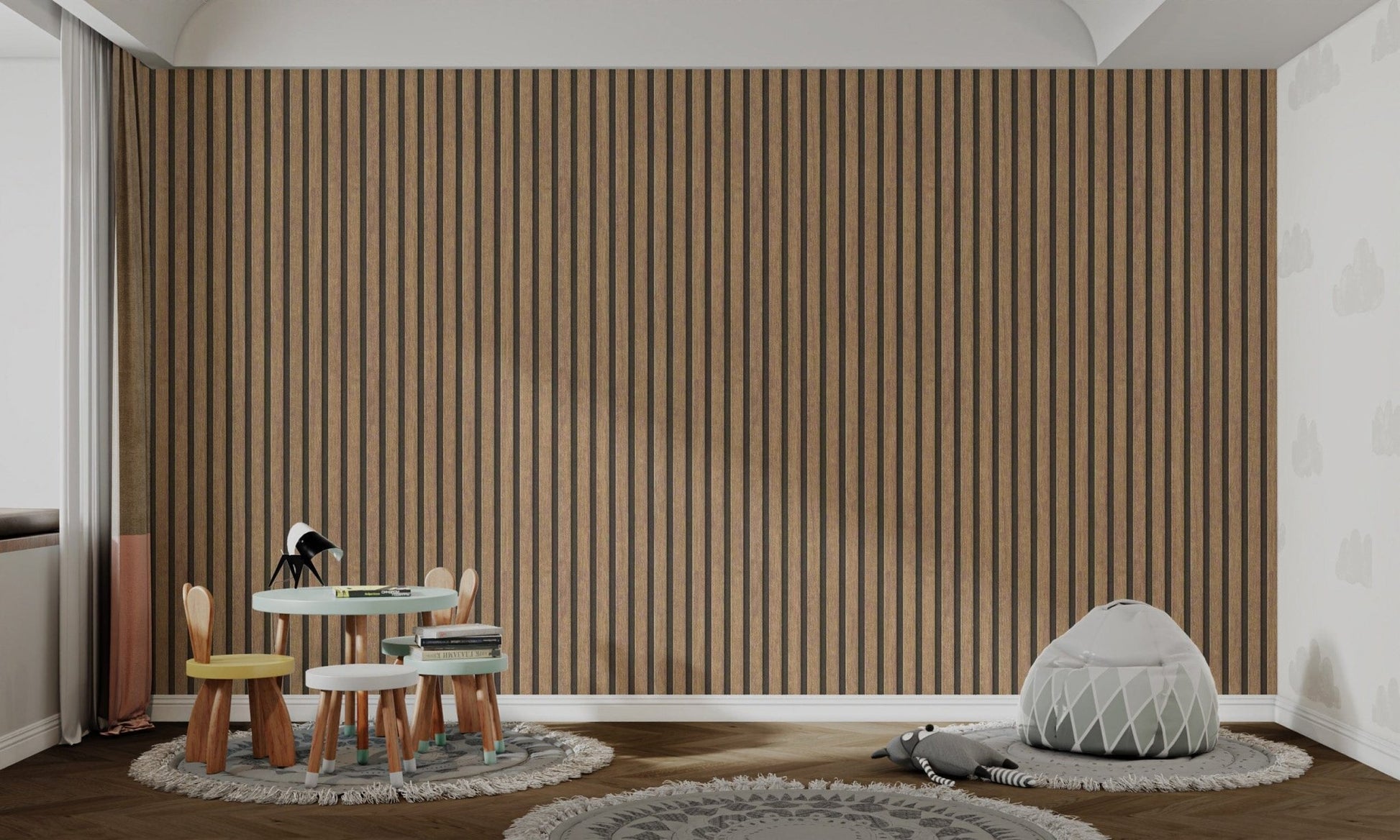 Faux Wood Striped Wall Covering
