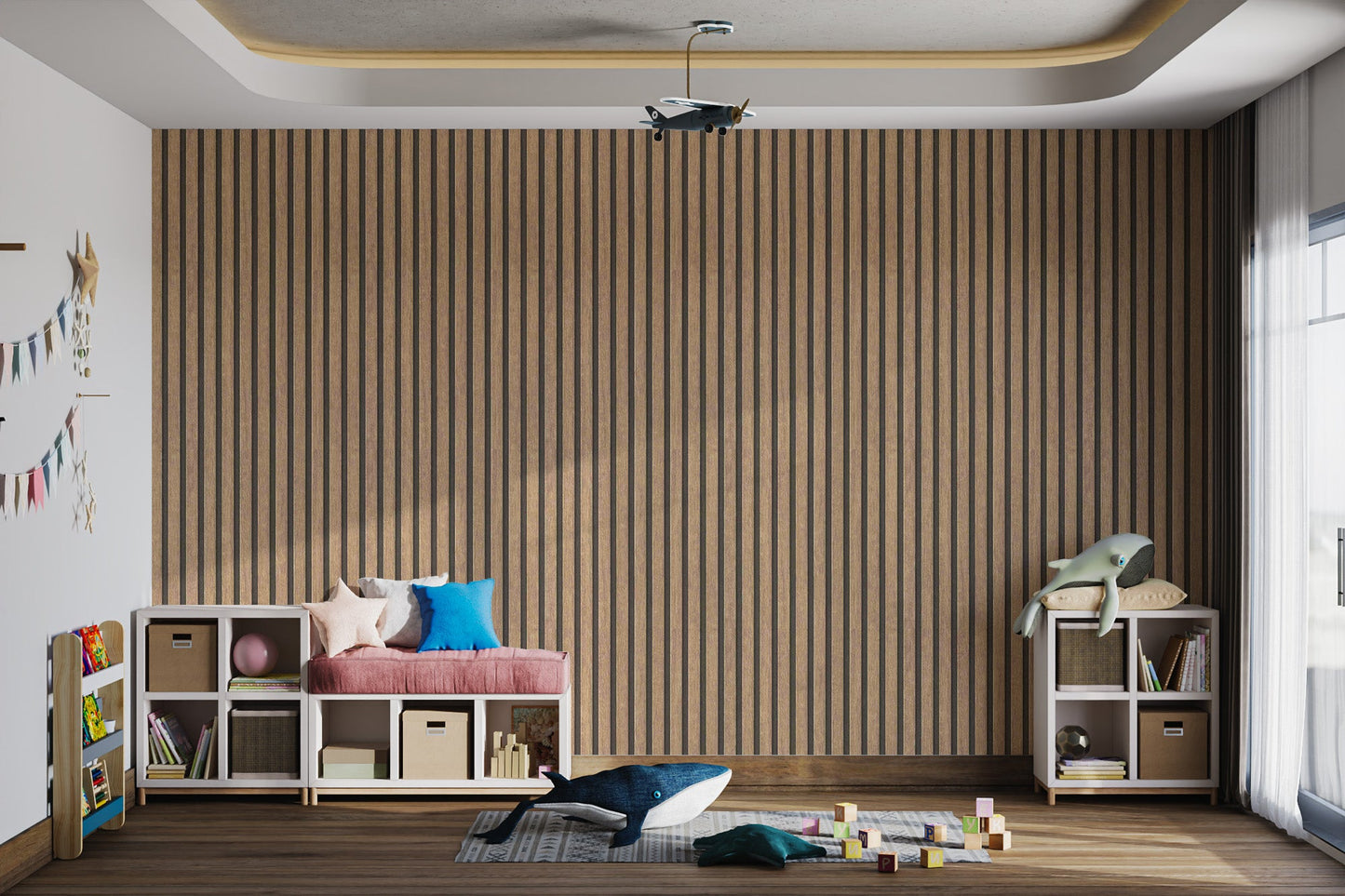 Brown Wood Panel Striped Wallpaper
