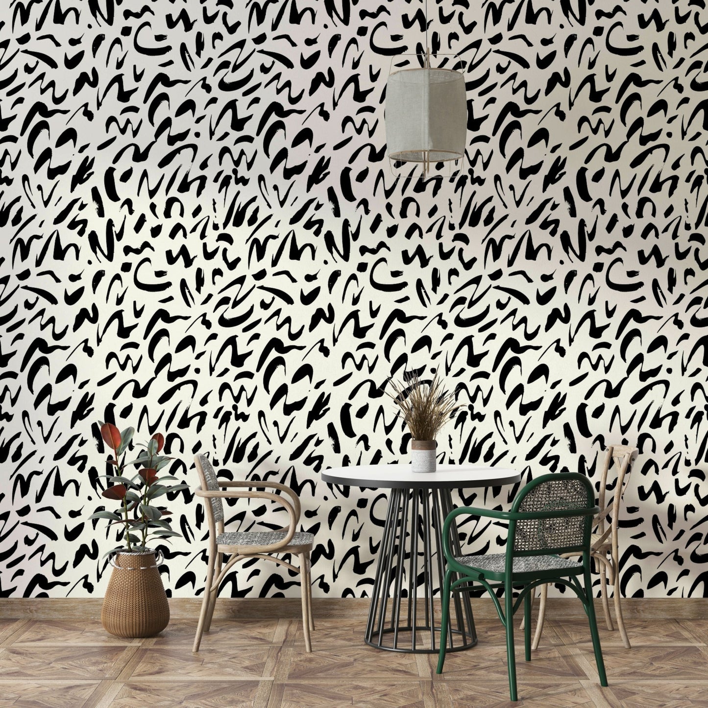 Creative brush lines mural.
