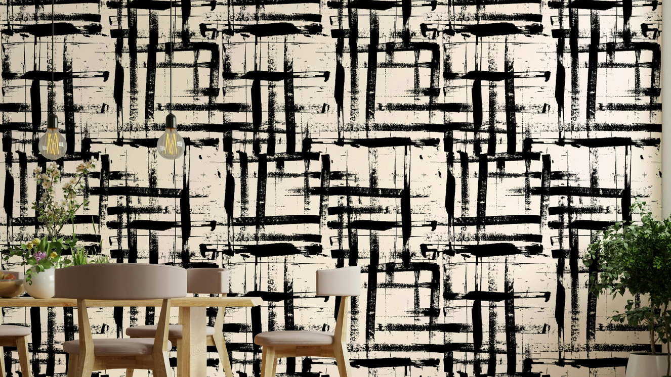 Mural of bold, textured lines.
