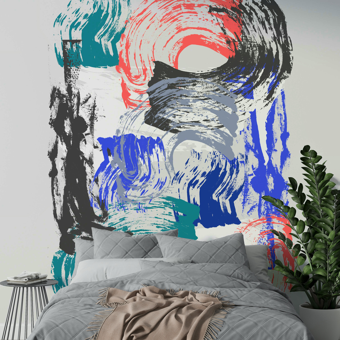 Brushes wall mural with abstract strokes

