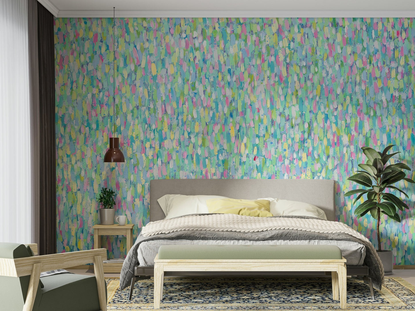 An artistic minimalist form mural for home decor.

