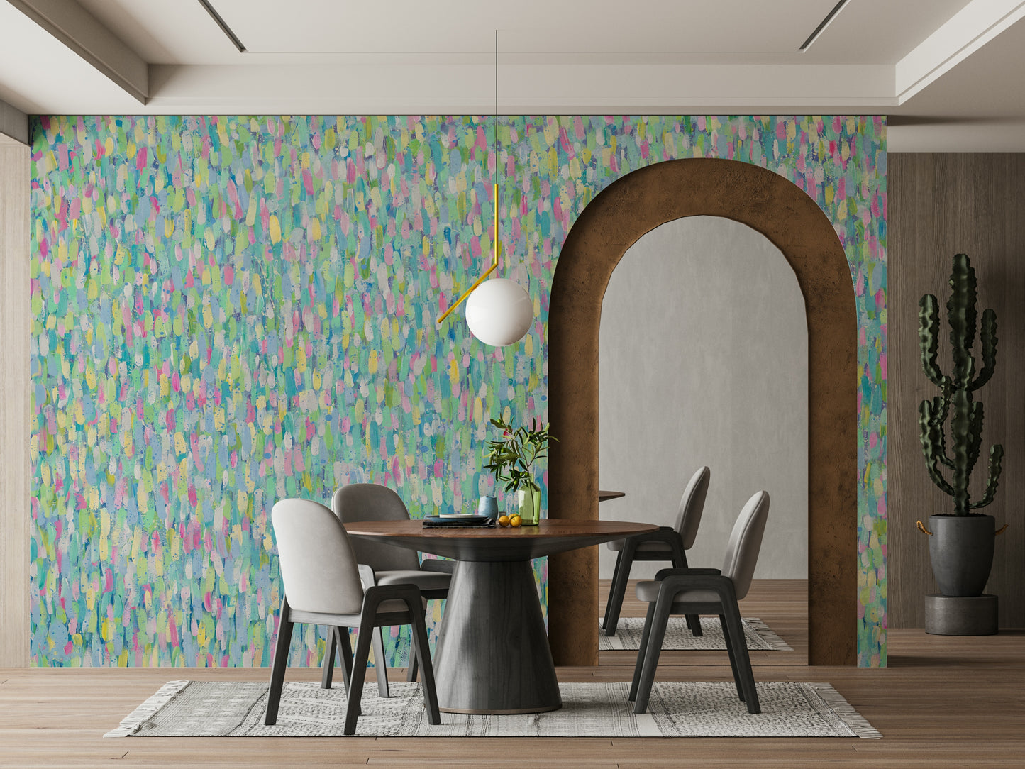 A calming abstract design wallpaper mural that defines a space.


