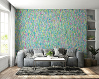 A peaceful flowing design mural on decorative wallpaper.

