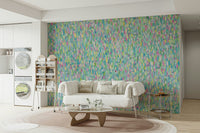 An artistic expressive texture mural on minimalist wallpaper.

