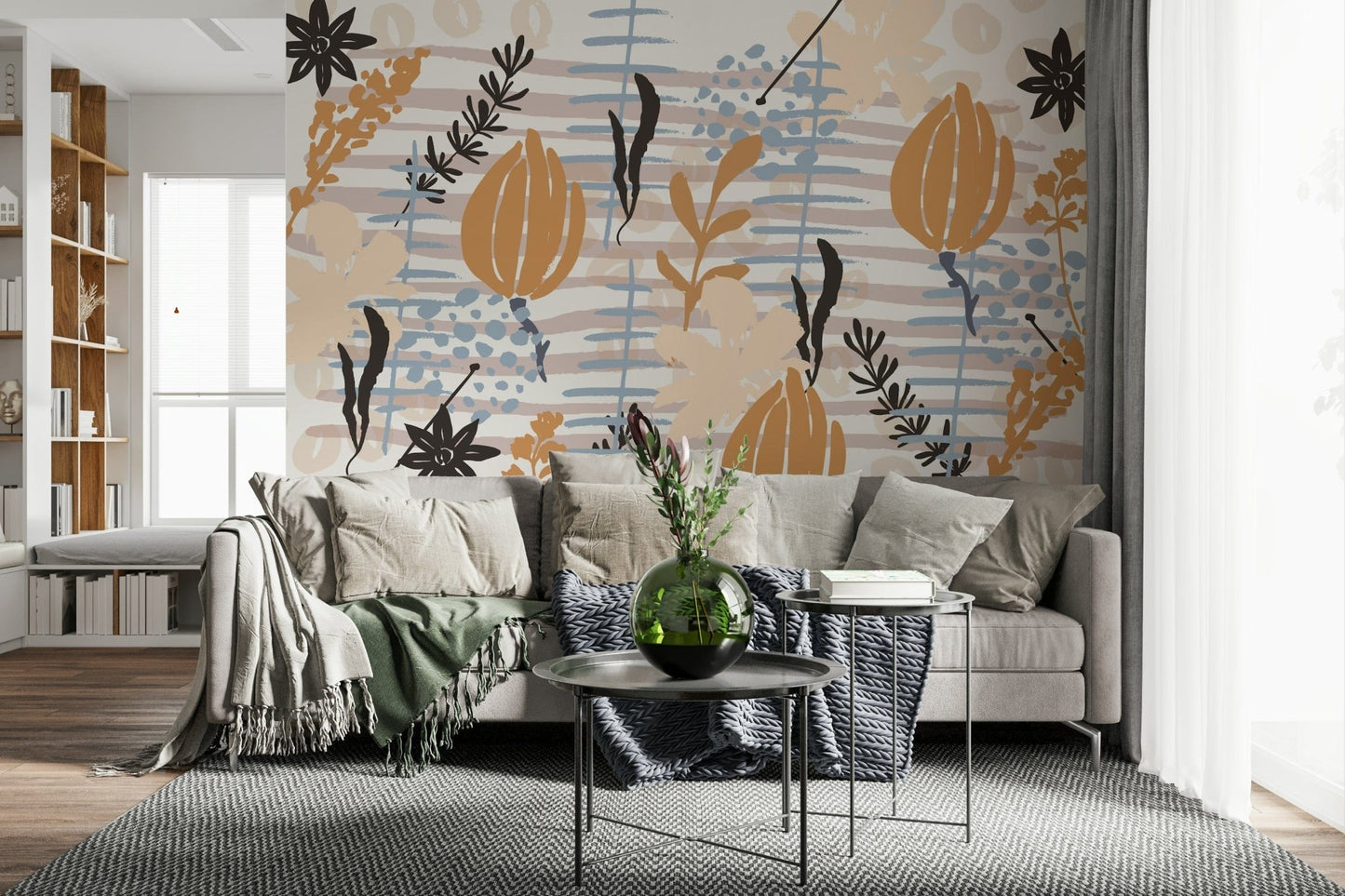 A beautiful modern art wall mural of delicate flowers.