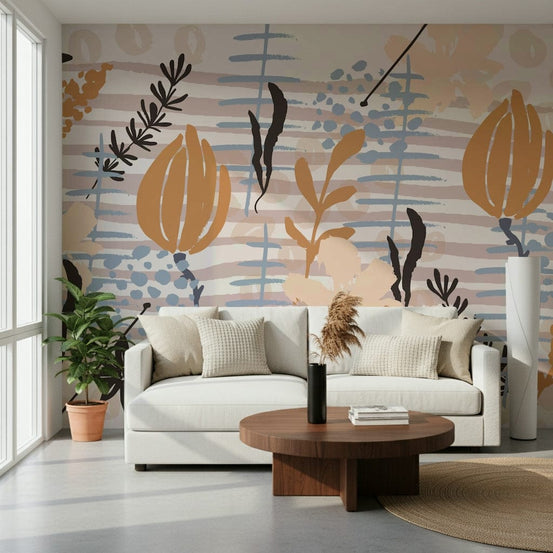 A beautiful brushstroke floral wallpaper mural for a modern home., GD5288