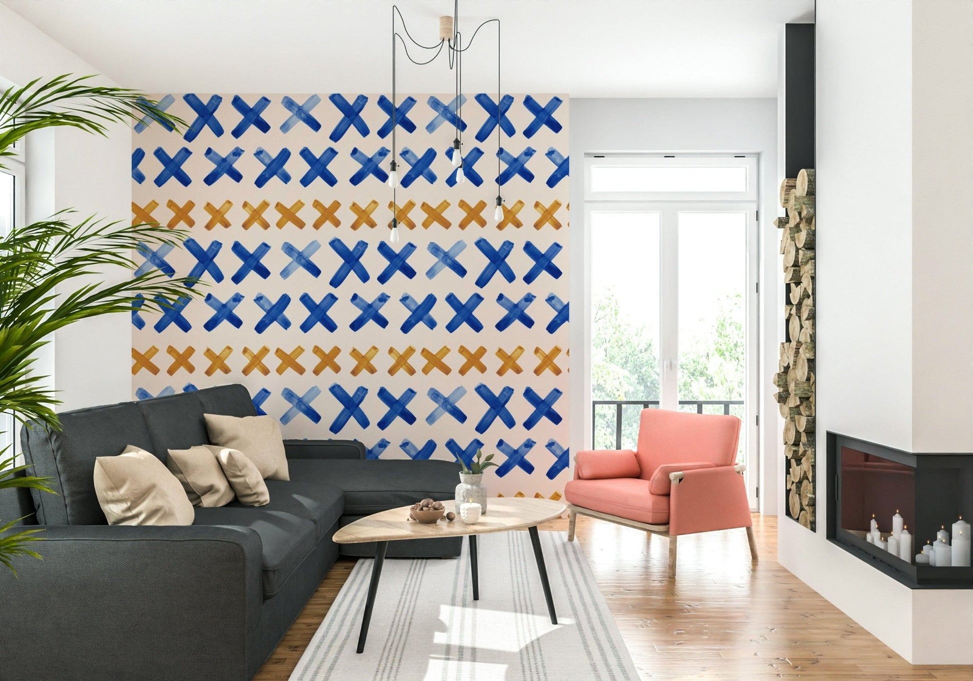 Distressed gold Brushstroke Crosses Wallpaper accents, GD6525