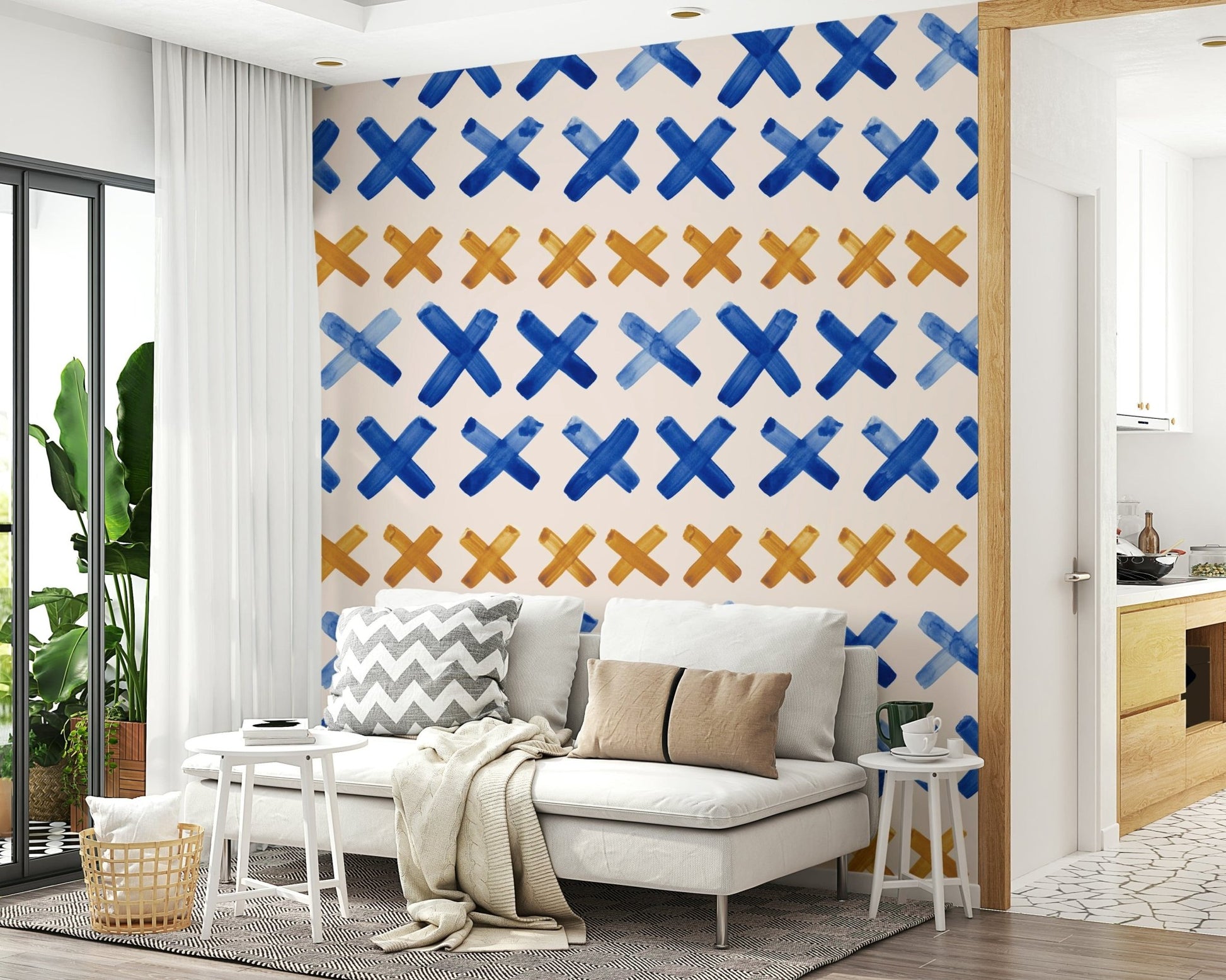 Vibrant blue 'X' Brushstroke Crosses Wallpaper shapes, GD6525