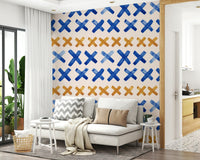 Vibrant blue 'X' Brushstroke Crosses Wallpaper shapes, GD6525