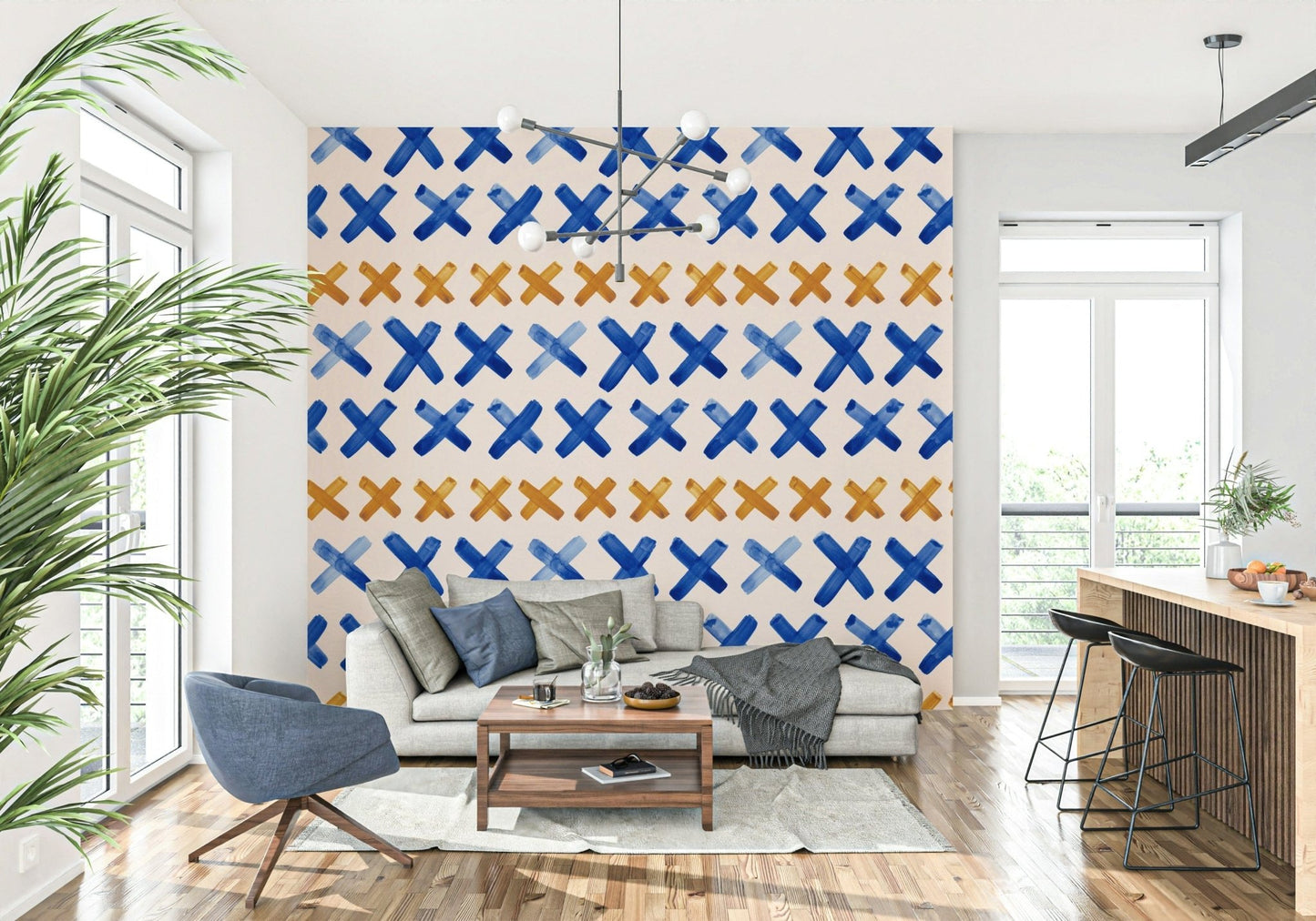 Modern geometric Brushstroke Crosses Wallpaper design, GD6525