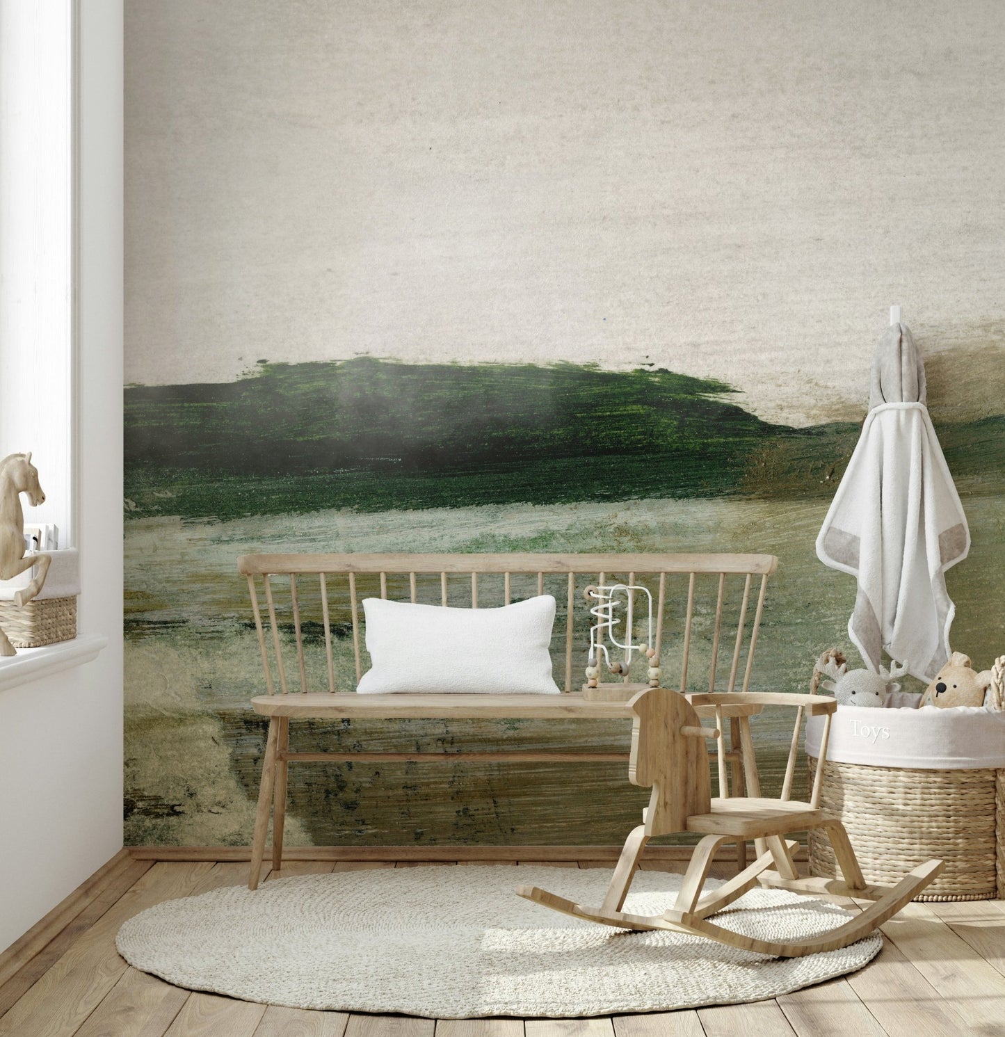 A graceful subtle pattern wall mural in cool, tranquil tones., GD5576