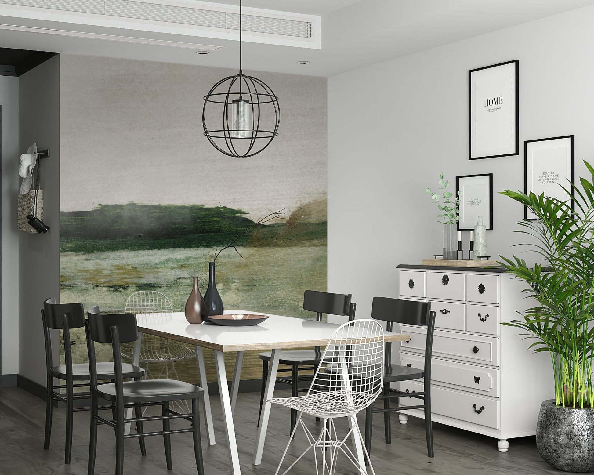 An artistic fluid pattern mural on minimalist wallpaper., GD5576