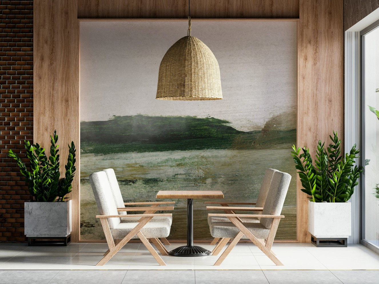 A beautiful abstract horizon wallpaper mural with fluid brushstrokes.