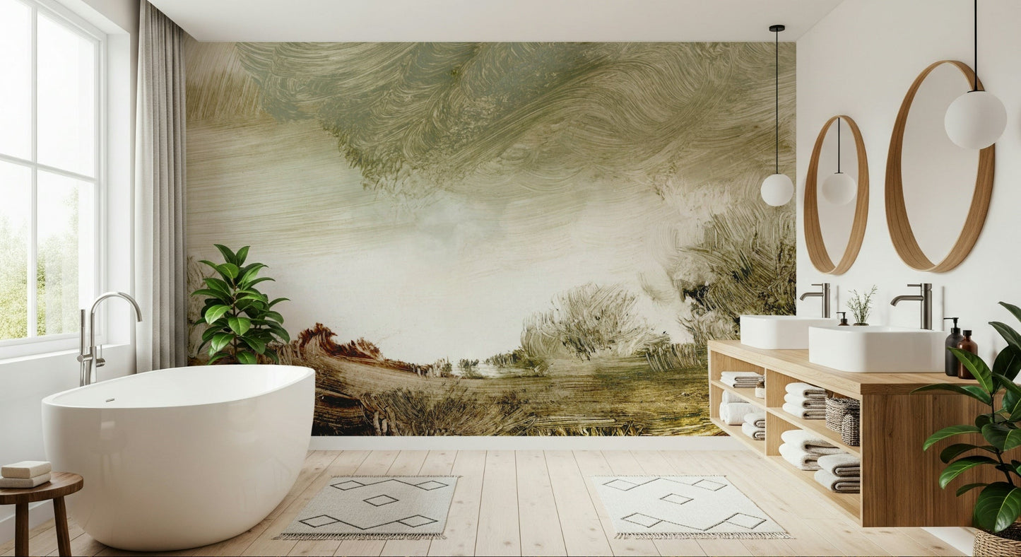 A peaceful modern abstract mural on decorative wallpaper., GD5586