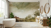 A peaceful modern abstract mural on decorative wallpaper., GD5586