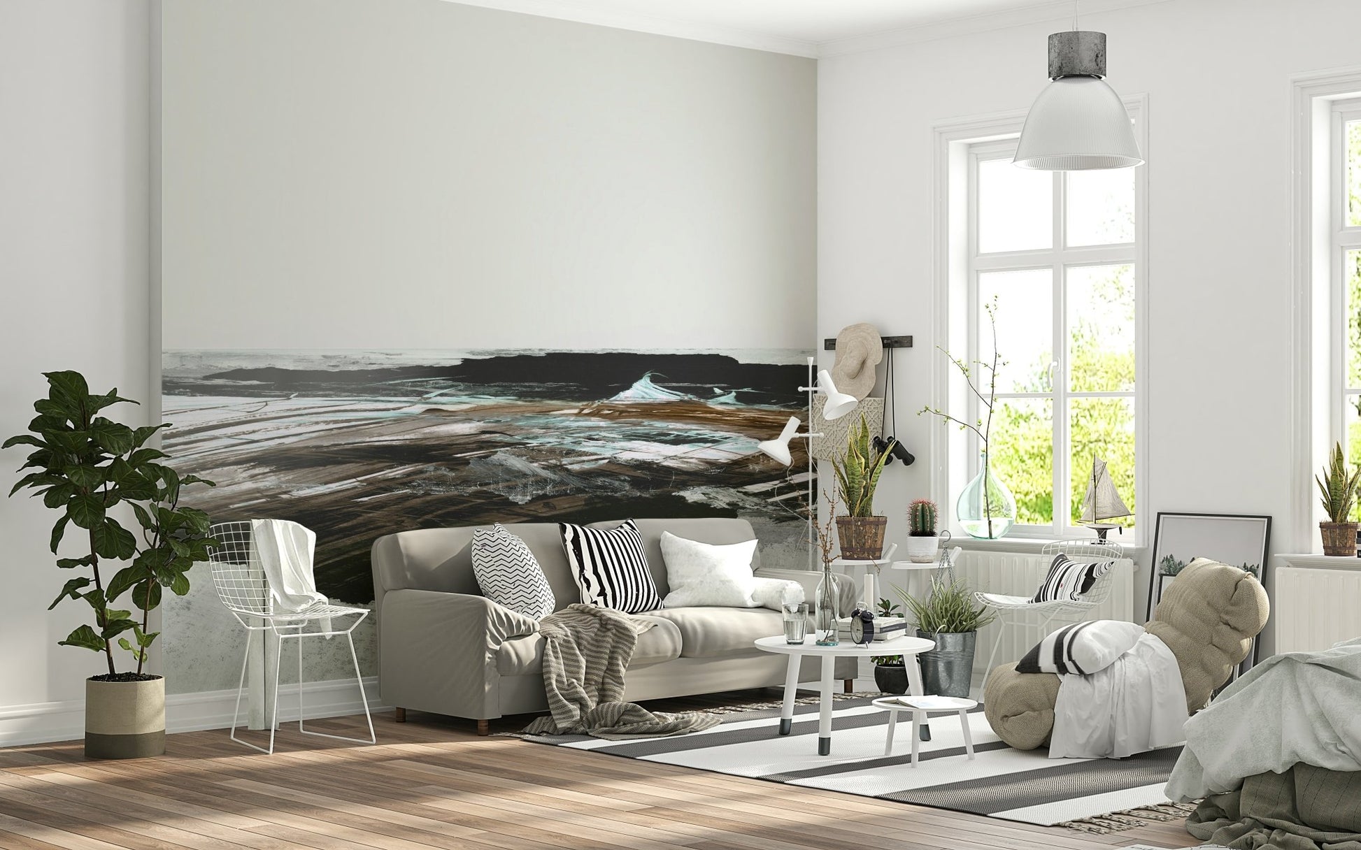 An artistic fluid pattern mural on minimalist wallpaper., GD5575