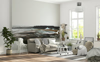 An artistic fluid pattern mural on minimalist wallpaper., GD5575