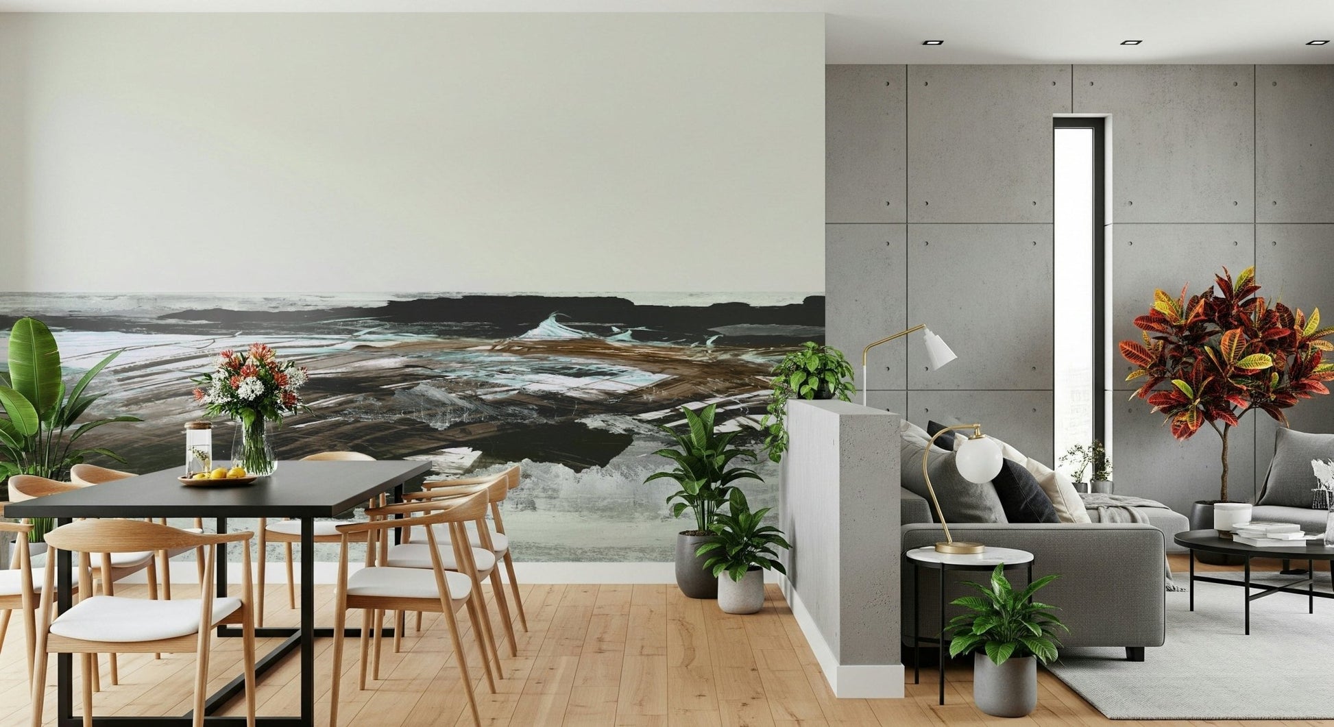 A graceful subtle pattern wall mural in cool, tranquil tones., GD5575