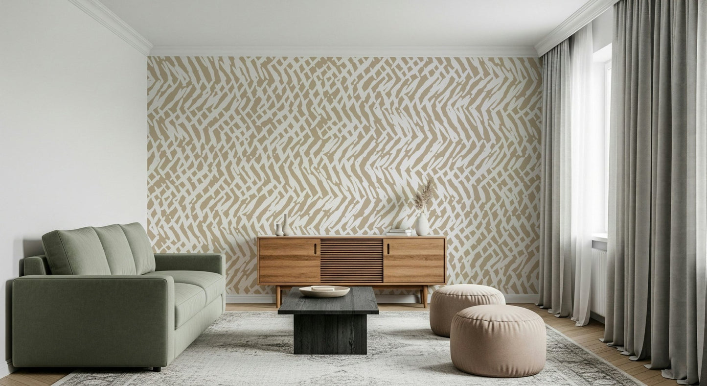 Soft, textured lines of Brushstroke Weave Wall Mural complementing decor.