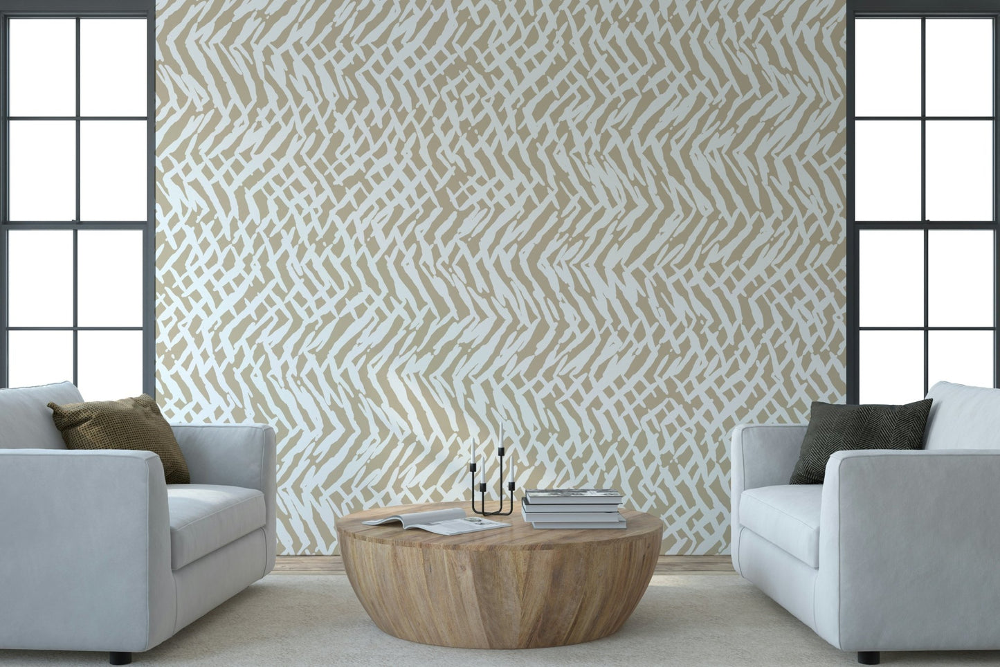 Stylish hallway featuring Brushstroke Weave Wall Mural as background art.