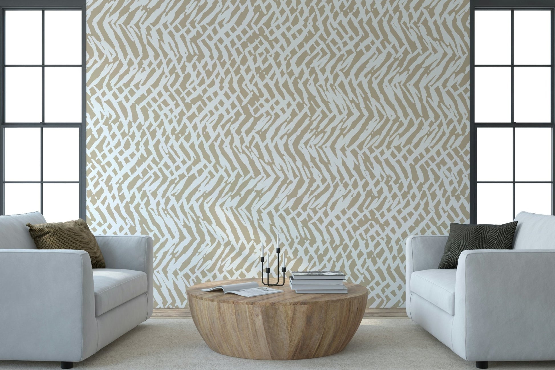 Stylish hallway featuring Brushstroke Weave Wall Mural as background art.