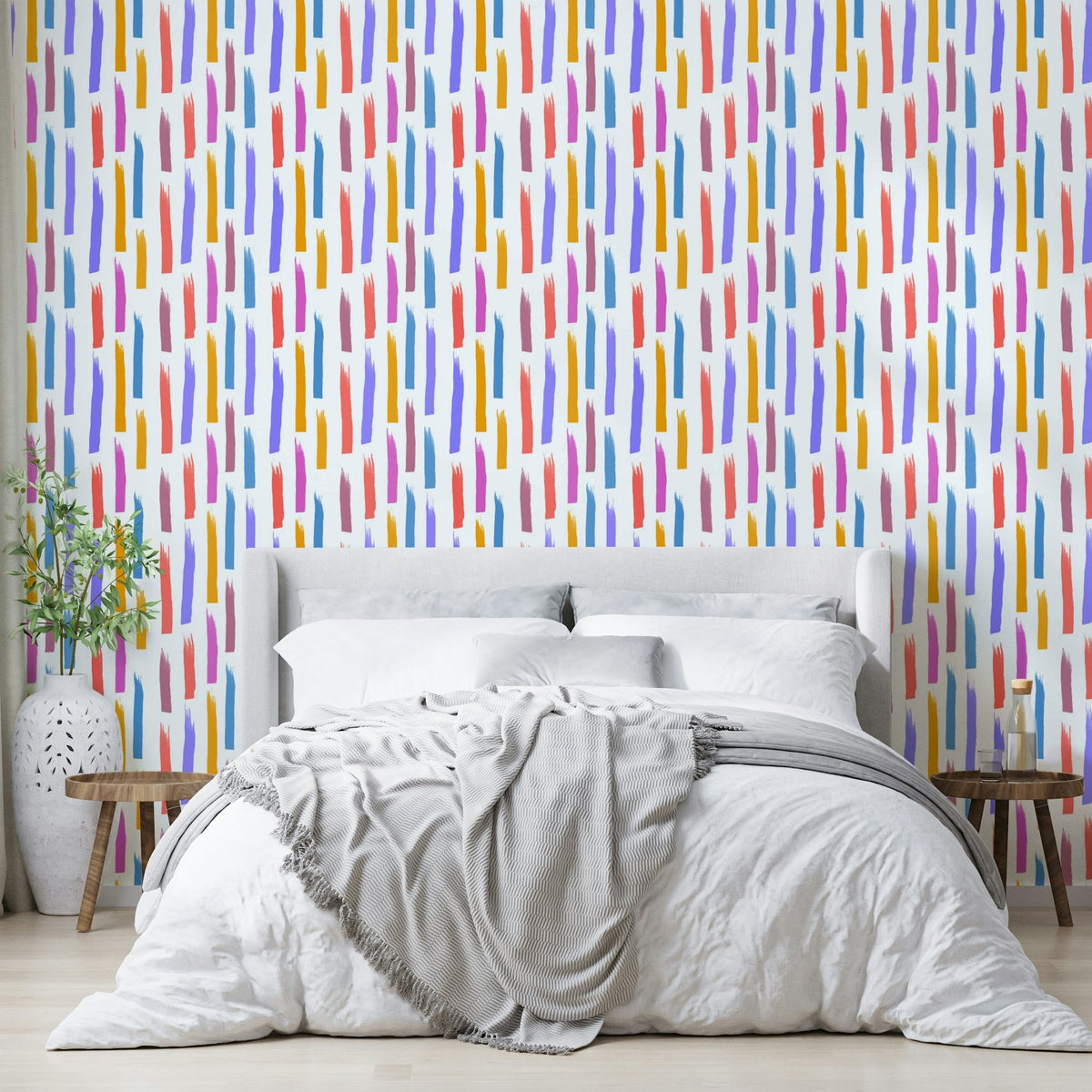 A beautiful, modern living room with a brushstrokes burst mural., GD4674