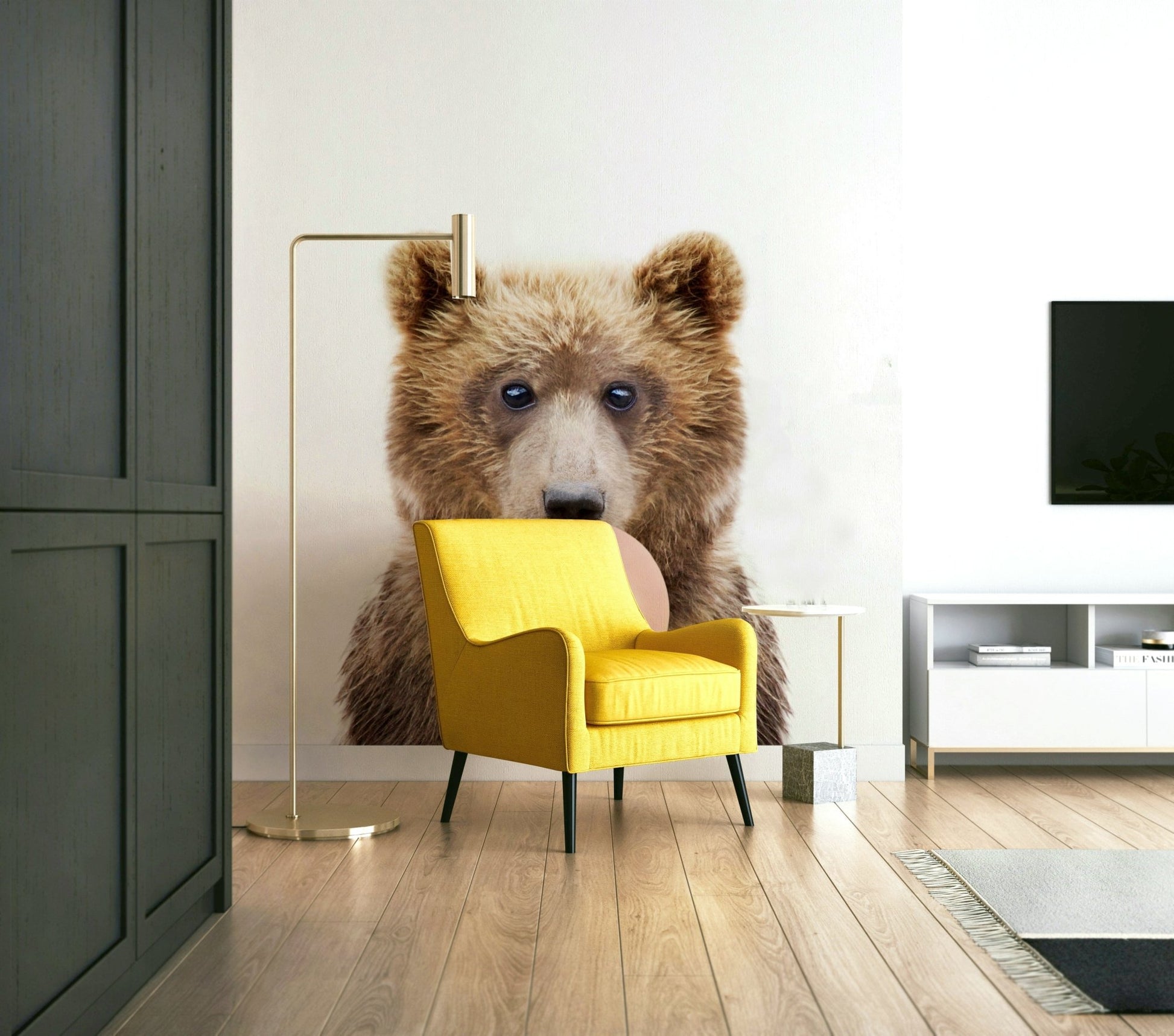 Fun and playful bubble gum bear wall mural design.

