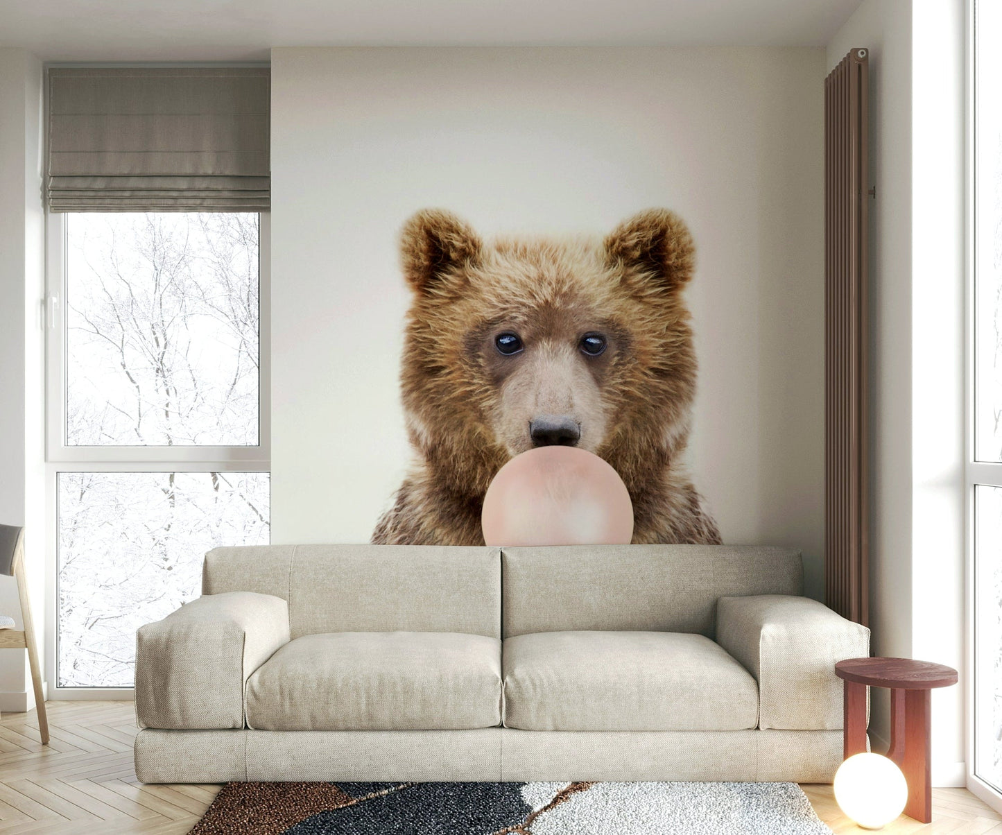 Whimsical bubble gum bear mural for bedrooms.

