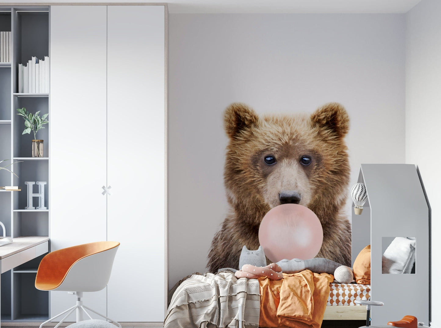 Cartoon bubble gum bear wall mural for playful interiors.

