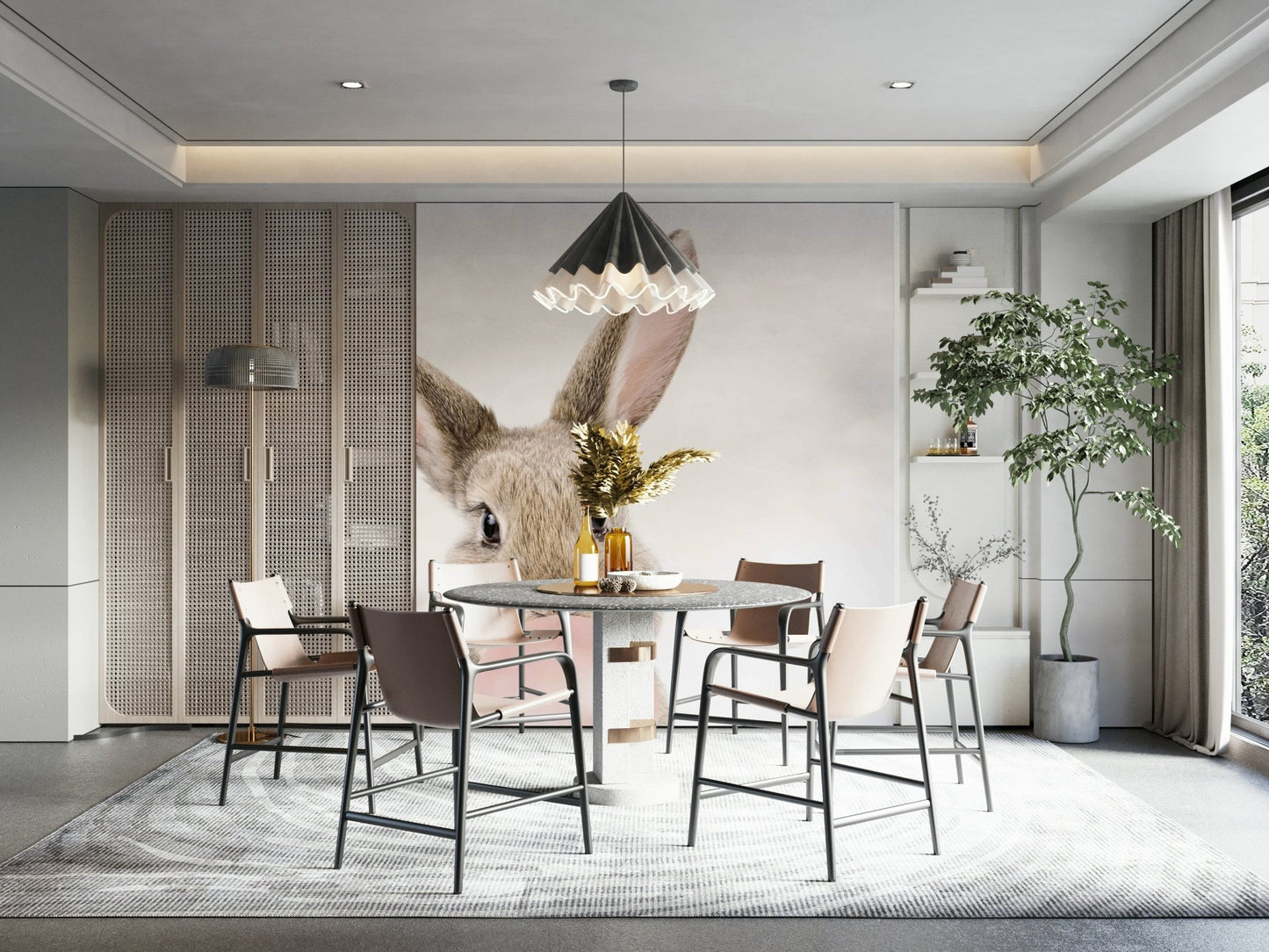 Kids' room decoration with bubble gum bunny wall mural.

