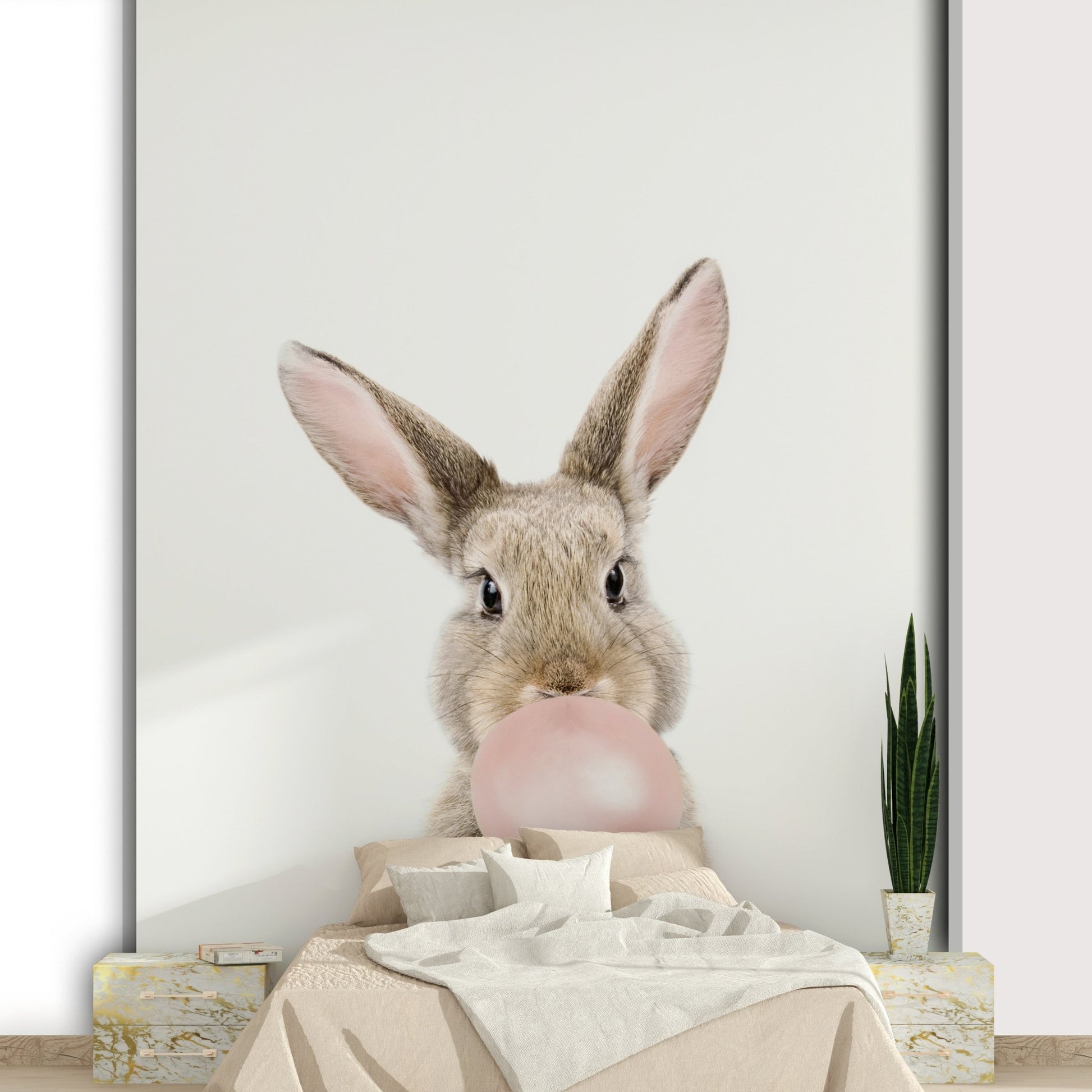 Cute bunny mural with bubble gum design for rooms.

